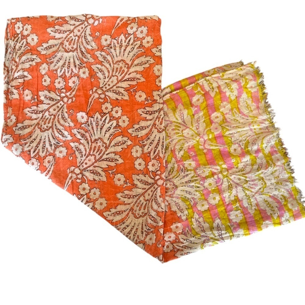 Loft Orange & Pink Multi Floral Cotton Scarf Sarong or Halter Top - Picture 7 of 13